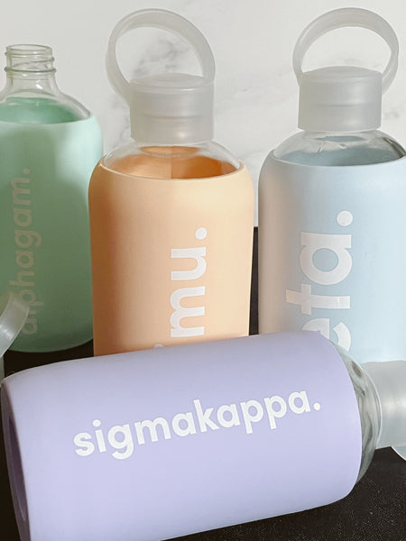 Sigma Kappa Glass Water Bottle with Silicone Sleeve
