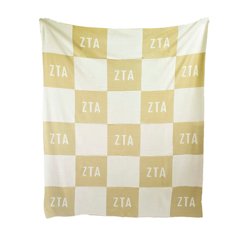 Sorority Acrylic Knit Blankets - Stylish Beige Checkered Blankets