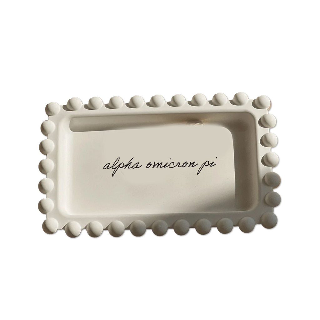 Alpha Omicron Pi Jewelry Dish - Rectangular Cursive Script Sorority Name