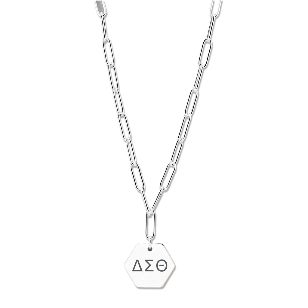 Delta Sigma Theta Necklace- Silver Paperclip Style with DST Pendant