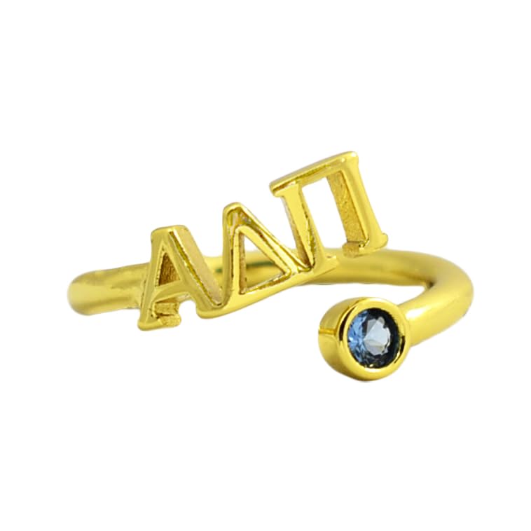 Alpha Delta Pi Ring- Gold Plated with Greek Letters and CZ Gemstone