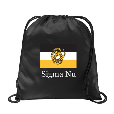 Sigma Nu Fraternity Drawstring Backpack, Black