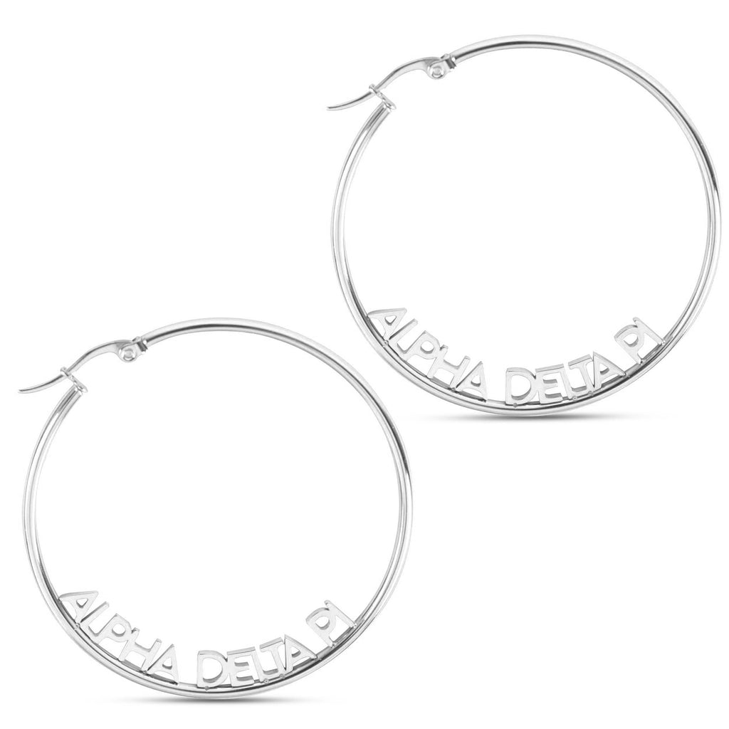 Alpha Delta Pi Silver Hoop Earrings- Name Design