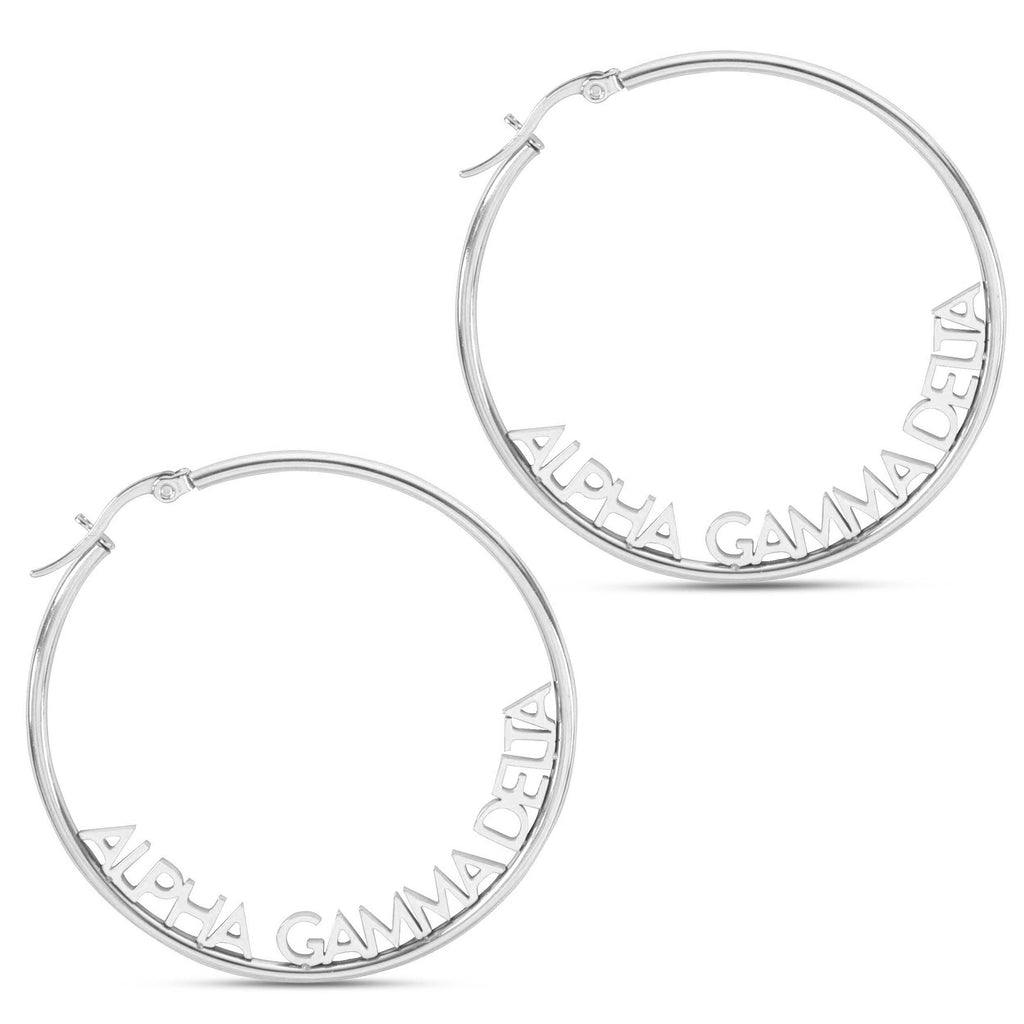 Alpha Gamma Delta Silver Hoop Earrings- Name Design
