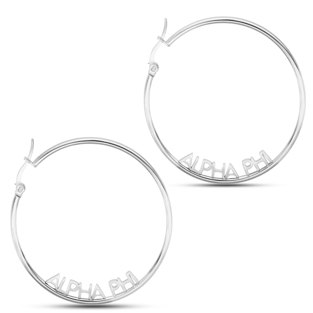 Alpha Phi Silver Hoop Earrings- Name Design