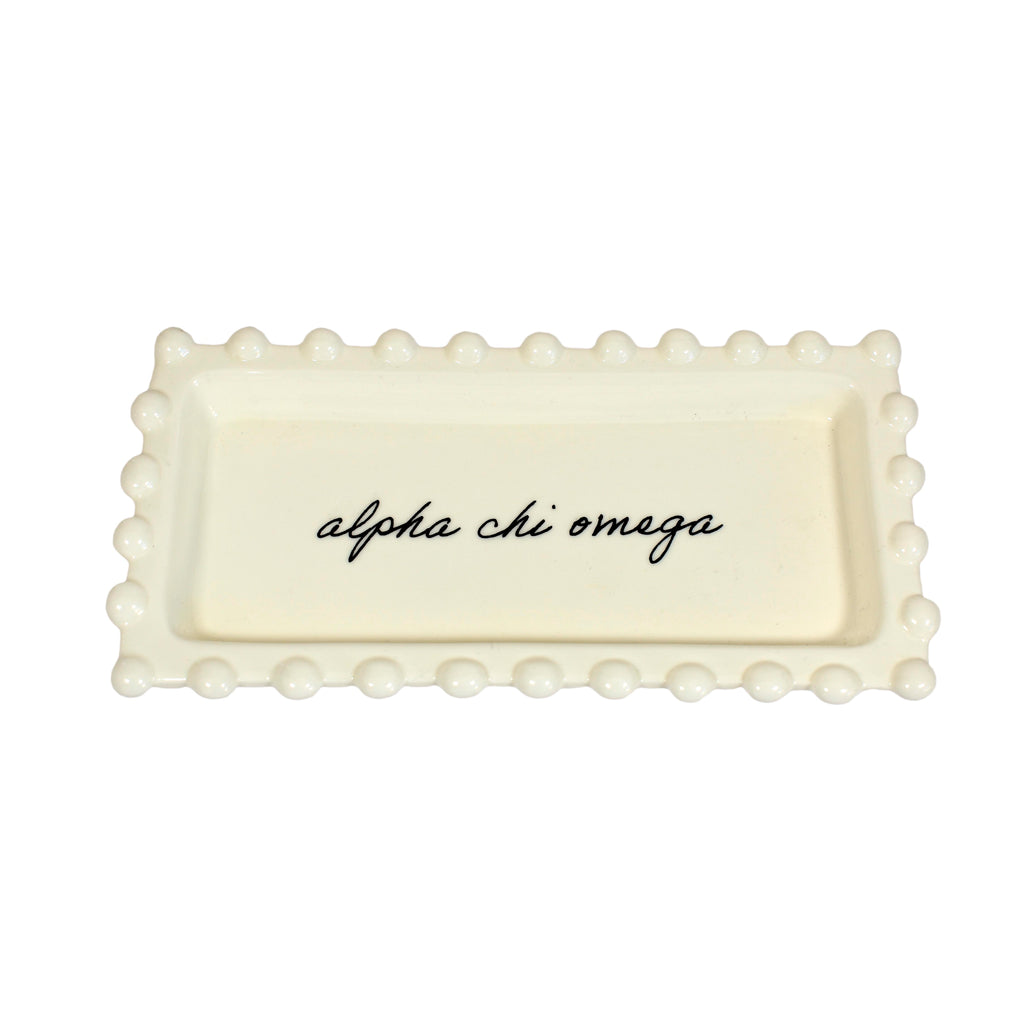 Alpha Chi Omega Jewelry Dish - Rectangular Cursive Script Sorority Name