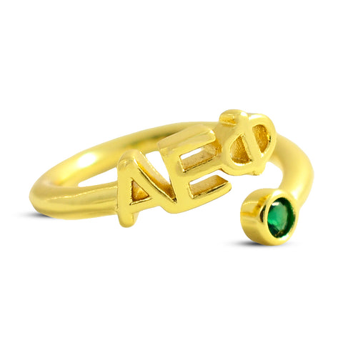 Alpha Epsilon Phi Ring- Gold Plated with Greek Letters and CZ Gemstone