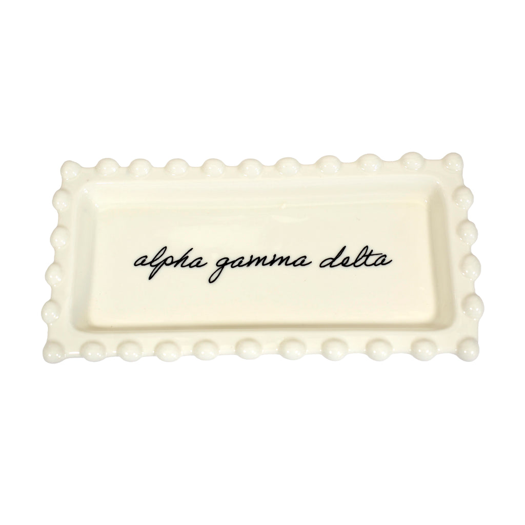 Alpha Gamma Delta Jewelry Dish - Rectangular Cursive Script Sorority Name