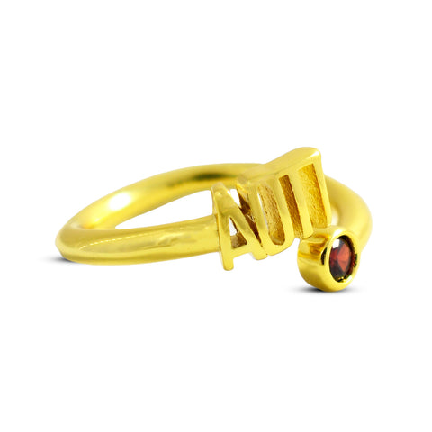 Alpha Omicron Pi Ring- Gold Plated with Greek Letters and CZ Gemstone