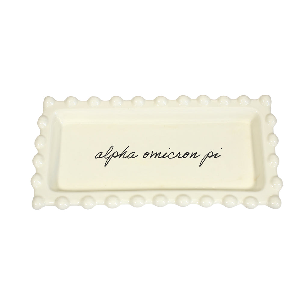 Alpha Omicron Pi Jewelry Dish - Rectangular Cursive Script Sorority Name