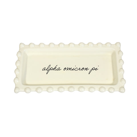 Alpha Omicron Pi Jewelry Dish - Rectangular Cursive Script Sorority Name