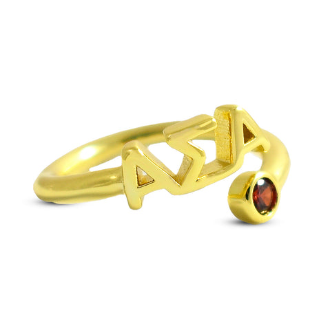 Alpha Sigma Alpha Ring- Gold Plated with Greek Letters and CZ Gemstone