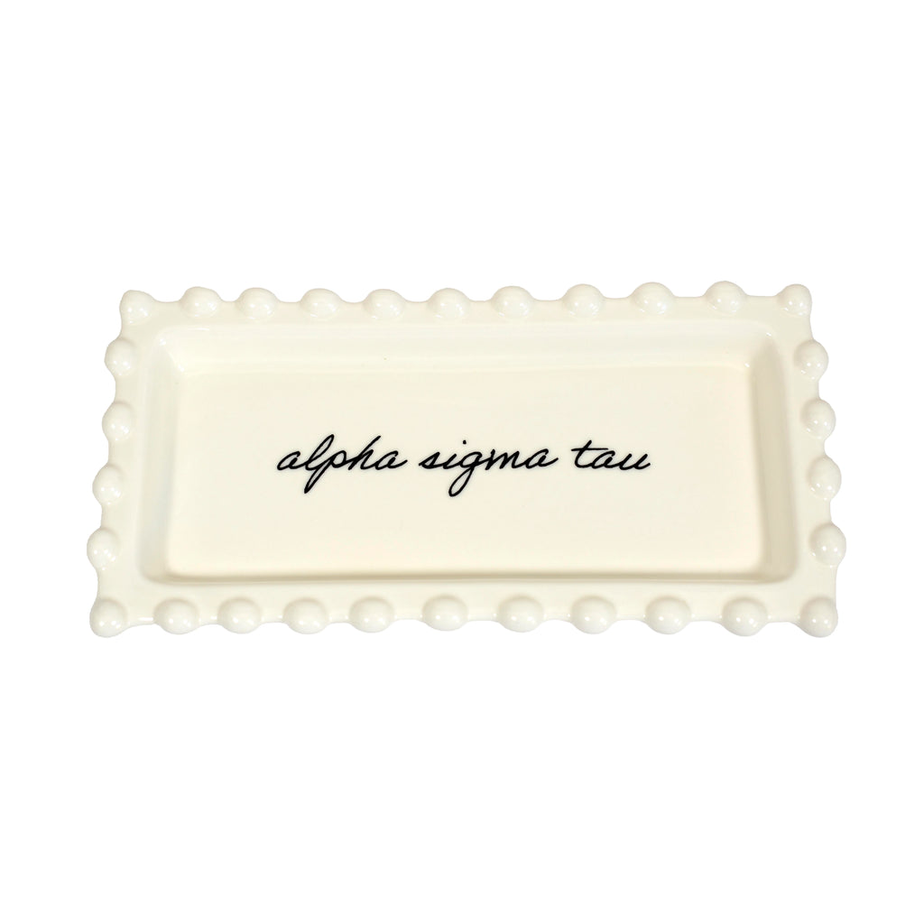 Alpha Sigma Tau Jewelry Dish - Rectangular Cursive Script Sorority Name