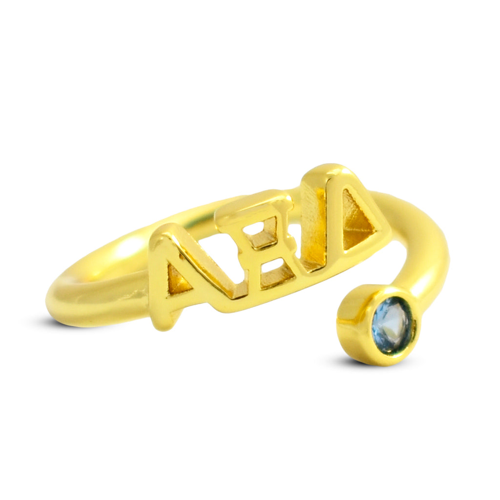 Alpha Xi Delta Ring- Gold Plated with Greek Letters and CZ Gemstone