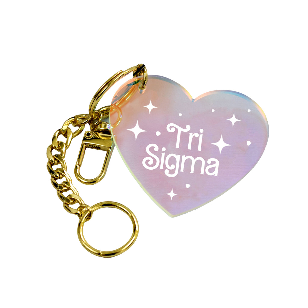 Sigma Sigma Sigma Keychain - Iridescent Heart Design