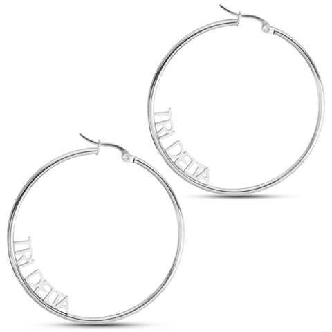 Tri Delta Silver Hoop Earrings- Name Design
