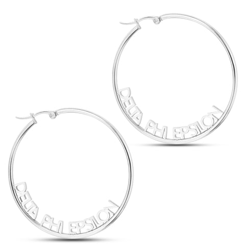 Delta Phi Epsilon Silver Hoop Earrings- Name Design