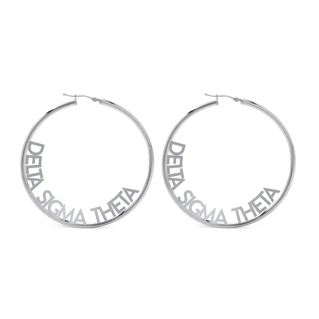 Delta Sigma Theta Silver Hoop Earrings- Name Design