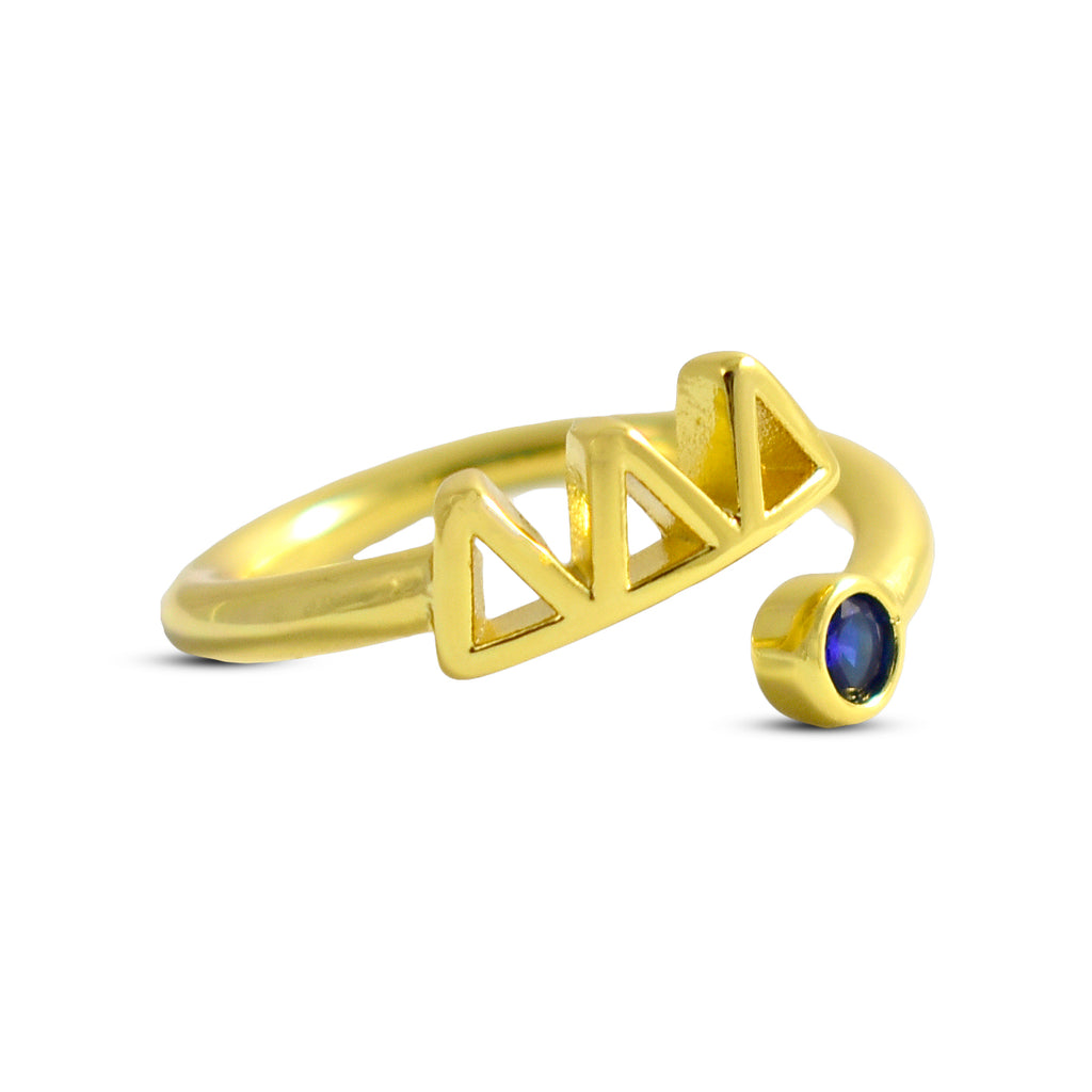 Delta Delta Delta Ring- Gold Plated with Greek Letters and CZ Gemstone