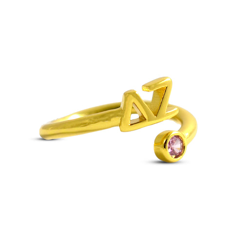 Delta Zeta Ring- Gold Plated with Greek Letters and CZ Gemstone