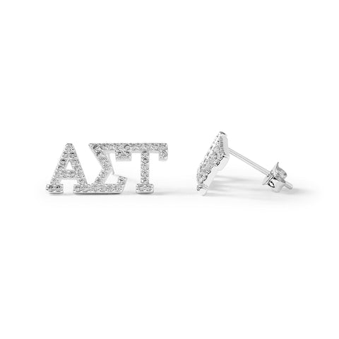 Alpha Sigma Tau White Gold Plated Stud Earrings