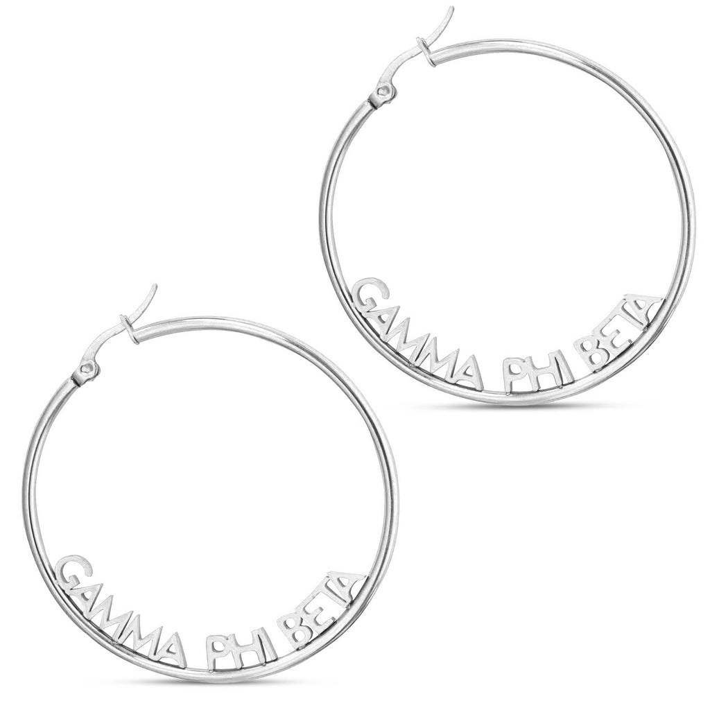 Gamma Phi Beta Silver Hoop Earrings- Name Design