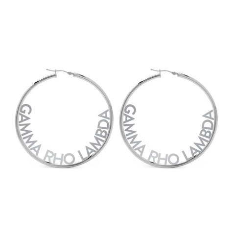 Gamma Rho Lambda Silver Hoop Earrings- Name Design