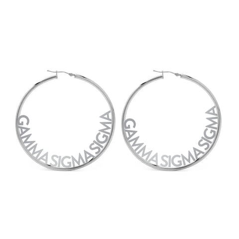 Gamma Sigma Sigma Silver Hoop Earrings- Name Design