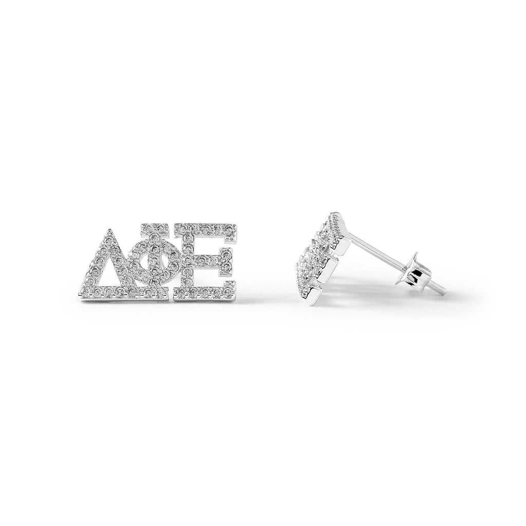 Delta Phi Epsilon White Gold Plated Stud Earrings