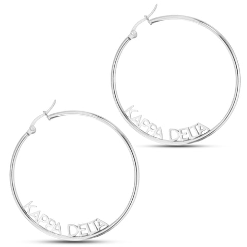 Kappa Delta Silver Hoop Earrings- Name Design