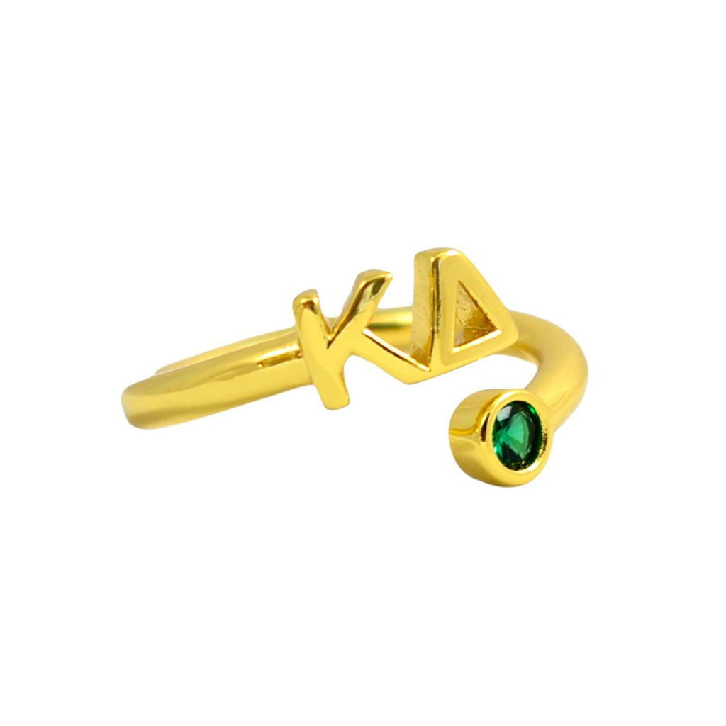 Kappa Delta Ring- Gold Plated with Greek Letters and CZ Gemstone