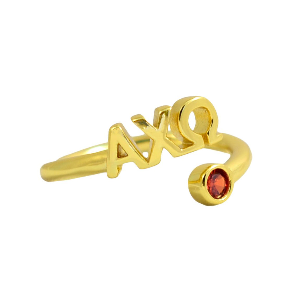 Alpha Chi Omega Ring- Gold Plated with Greek Letters and CZ Gemstone