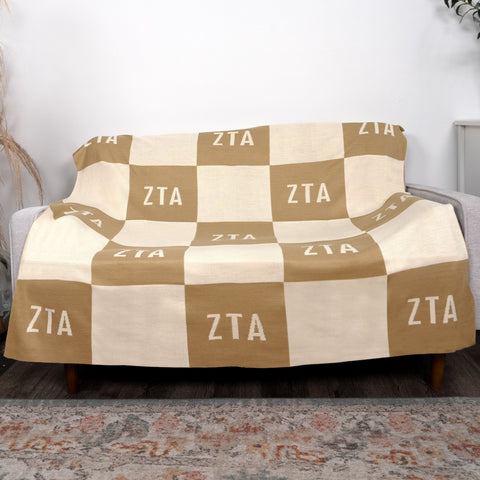 Zeta Tau Alpha Blanket - Acrylic Knit Checkered Blanket