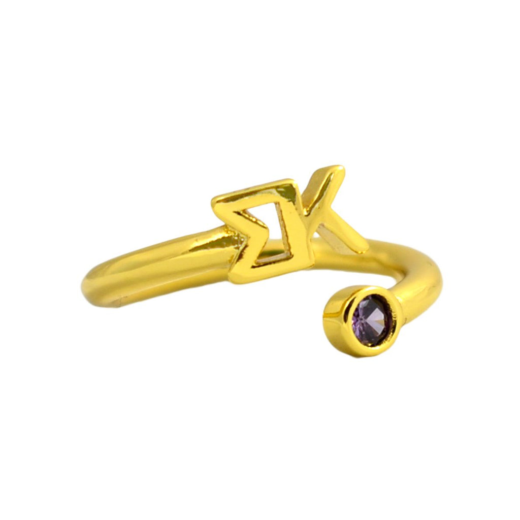 Sigma Kappa Ring- Gold Plated with Greek Letters and CZ Gemstone