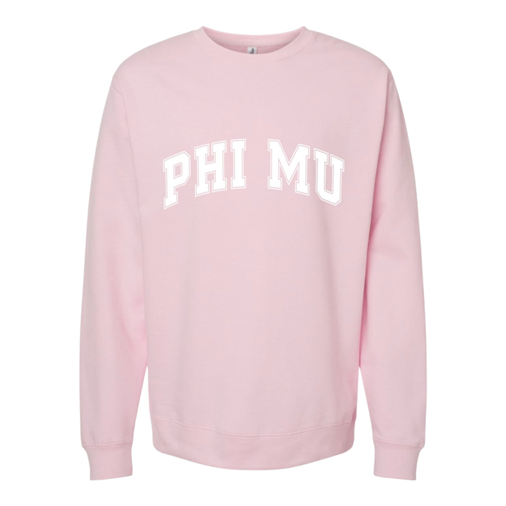 Phi Mu Sweatshirt- Crewneck Varsity Letters Design