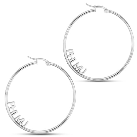 Phi Mu Silver Hoop Earrings- Name Design