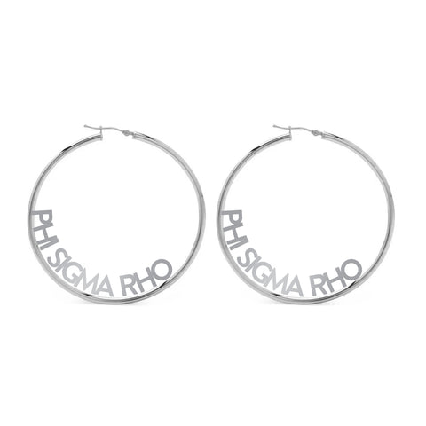 Phi Sigma Rho Silver Hoop Earrings- Name Design