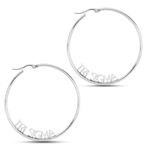 Tri Sigma Silver Hoop Earrings- Name Design