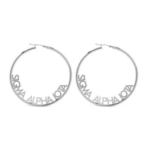 Sigma Alpha Iota Silver Hoop Earrings- Name Design