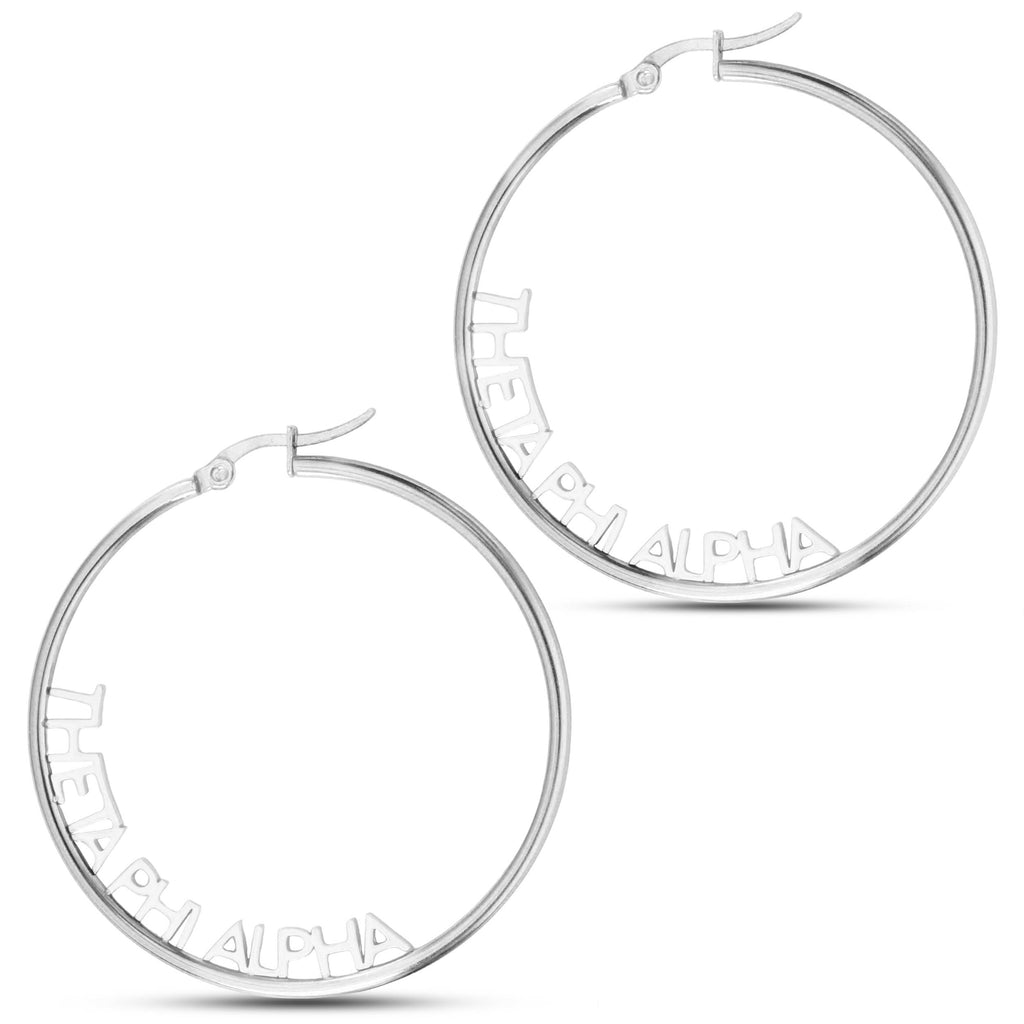 Theta Phi Alpha Silver Hoop Earrings- Name Design