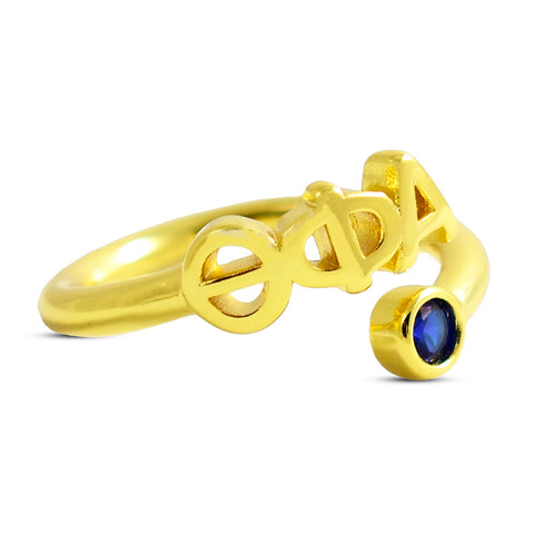 Theta Phi Alpha Ring- Gold Plated with Greek Letters and CZ Gemstone