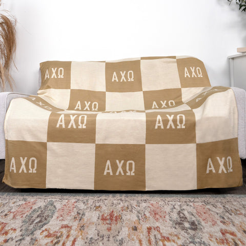 Alpha Chi Omega Blanket - Acrylic Knit Checkered Blanket