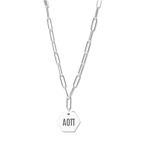 Alpha Omicron Pi Necklace- Silver Paperclip Style with AOP Pendant