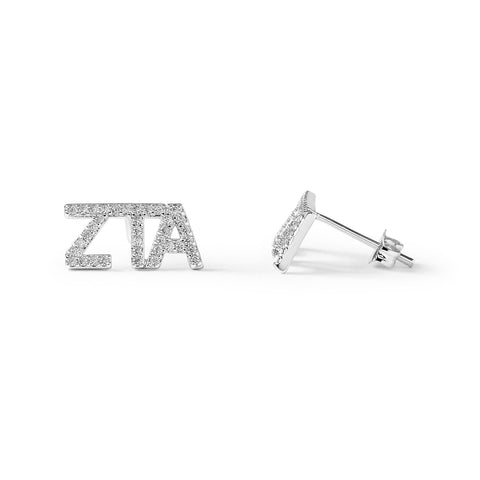 Zeta Tau Alpha White Gold Plated Stud Earrings