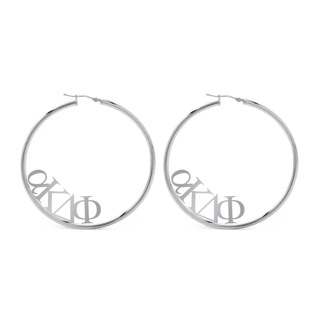 Alpha Kappa Delta Phi Silver Hoop Earrings- Name Design