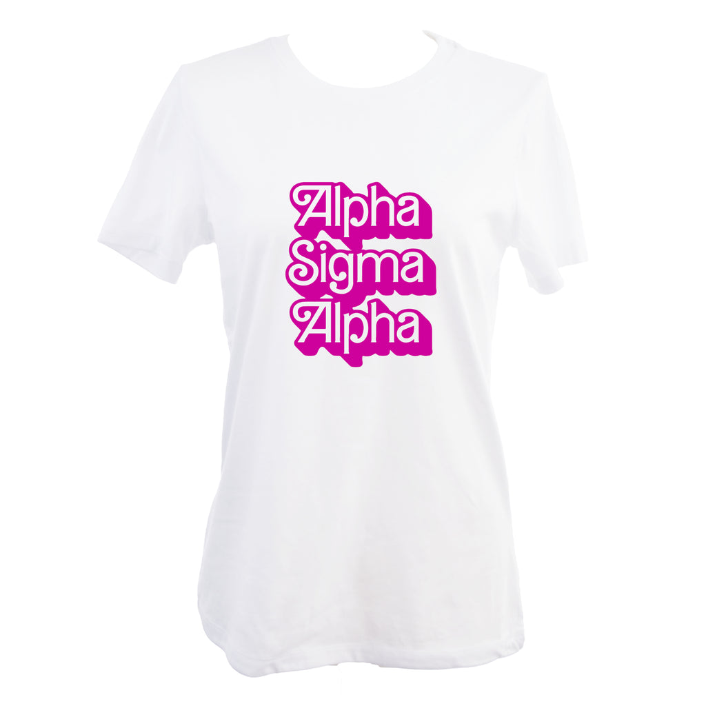 Alpha Sigma Alpha T-Shirt- Retro Dolly Sorority Name Design, Relaxed Fit