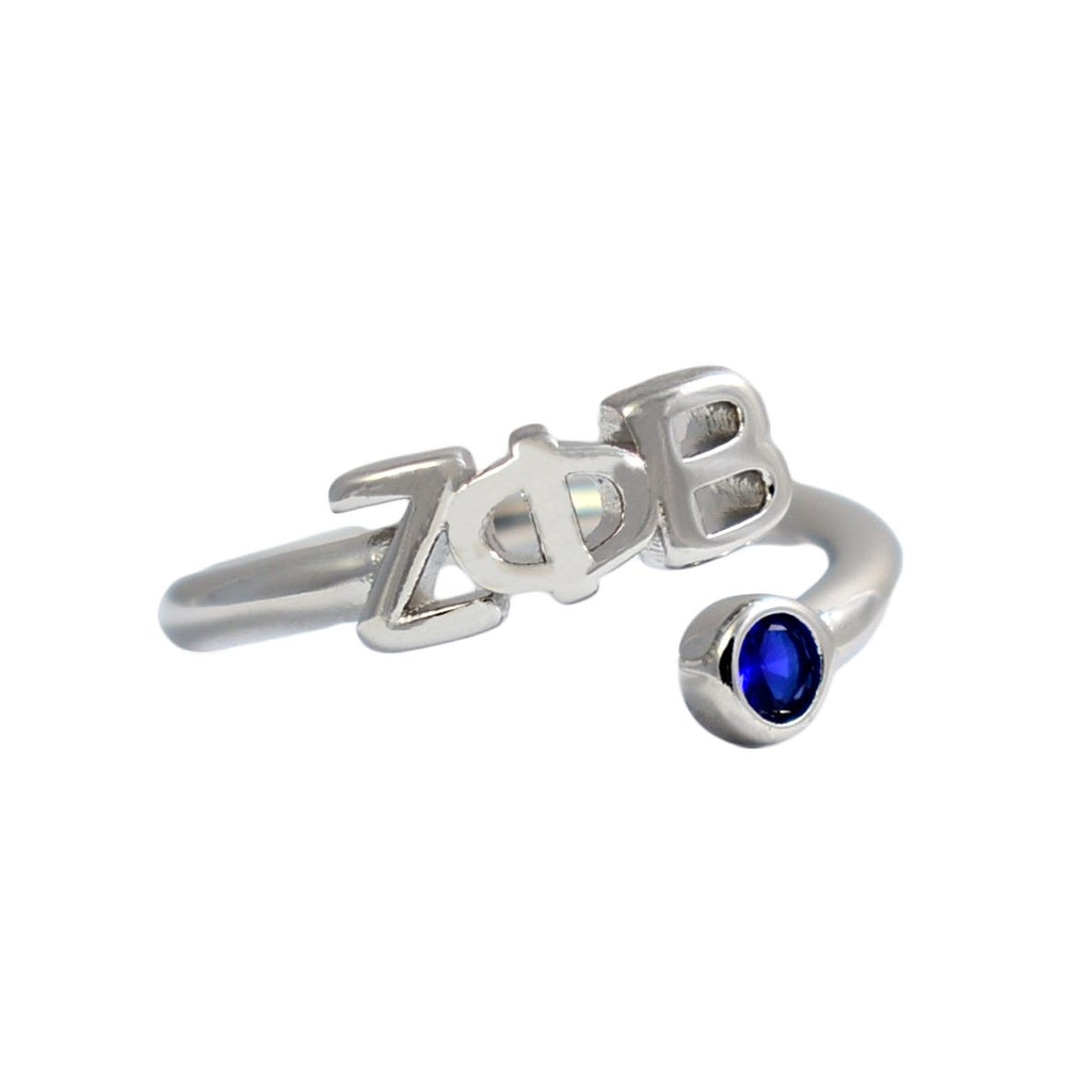 Zeta Phi Beta Ring- White-Gold Plated with Greek Letters and CZ Gemstone