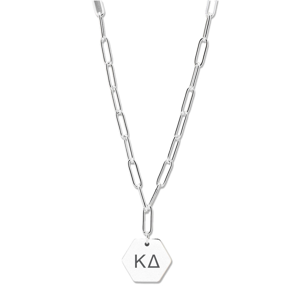 Kappa Delta Necklace- Silver Paperclip Style with KD Pendant