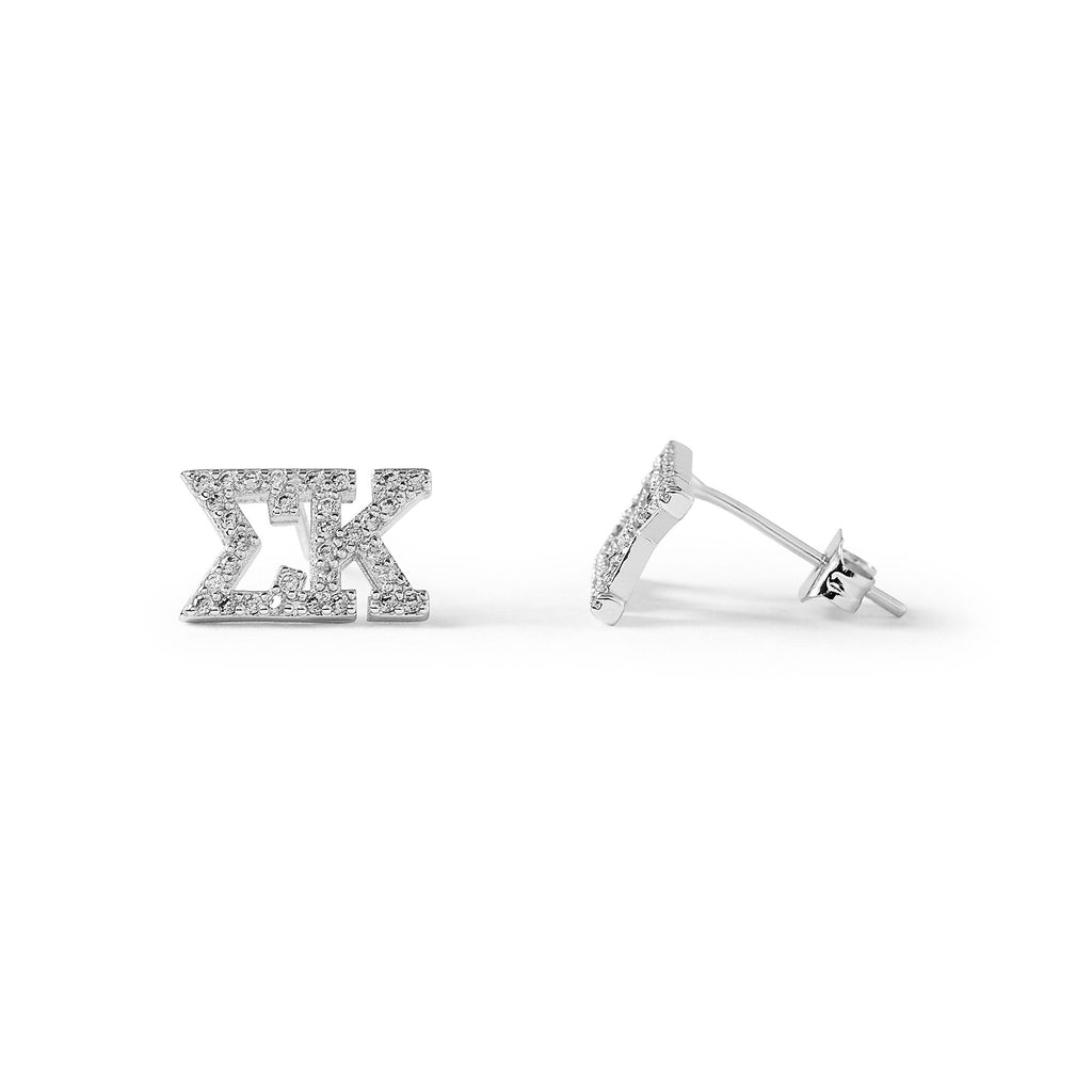 Sigma Kappa White Gold Plated Stud Earrings