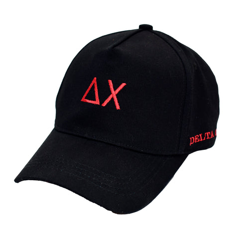 Delta Chi Baseball Cap- Brushed Cotton 5-Panel Black Hat